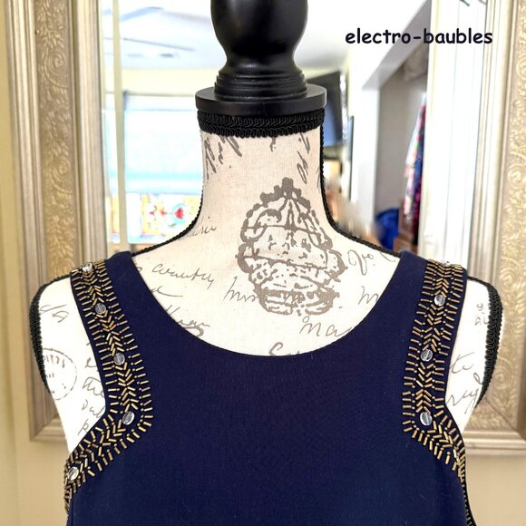 Lilly Pulitzer Largo Shift Dress True Navy Beaded Gold Cocktail Sz 12 - $268 - Picture 9 of 16